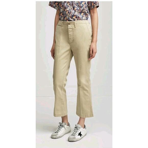 322 R13 Womens Chino Kick Flare Japanese Twill Crop Khaki Pants Sz 30 La Garconn - Picture 1 of 3